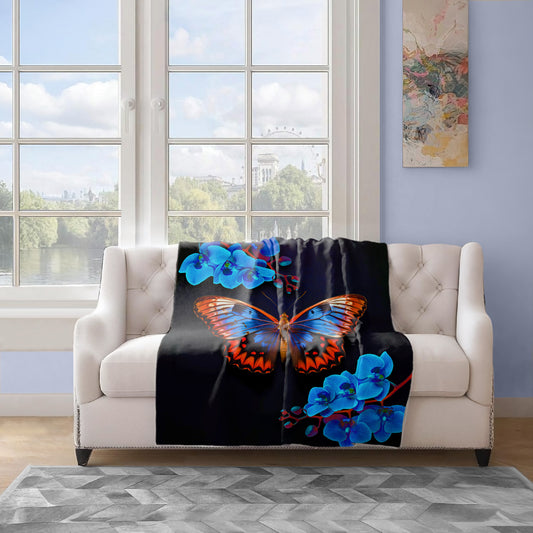 Blue Forest Butterfly Light Weight Fleece Blanket