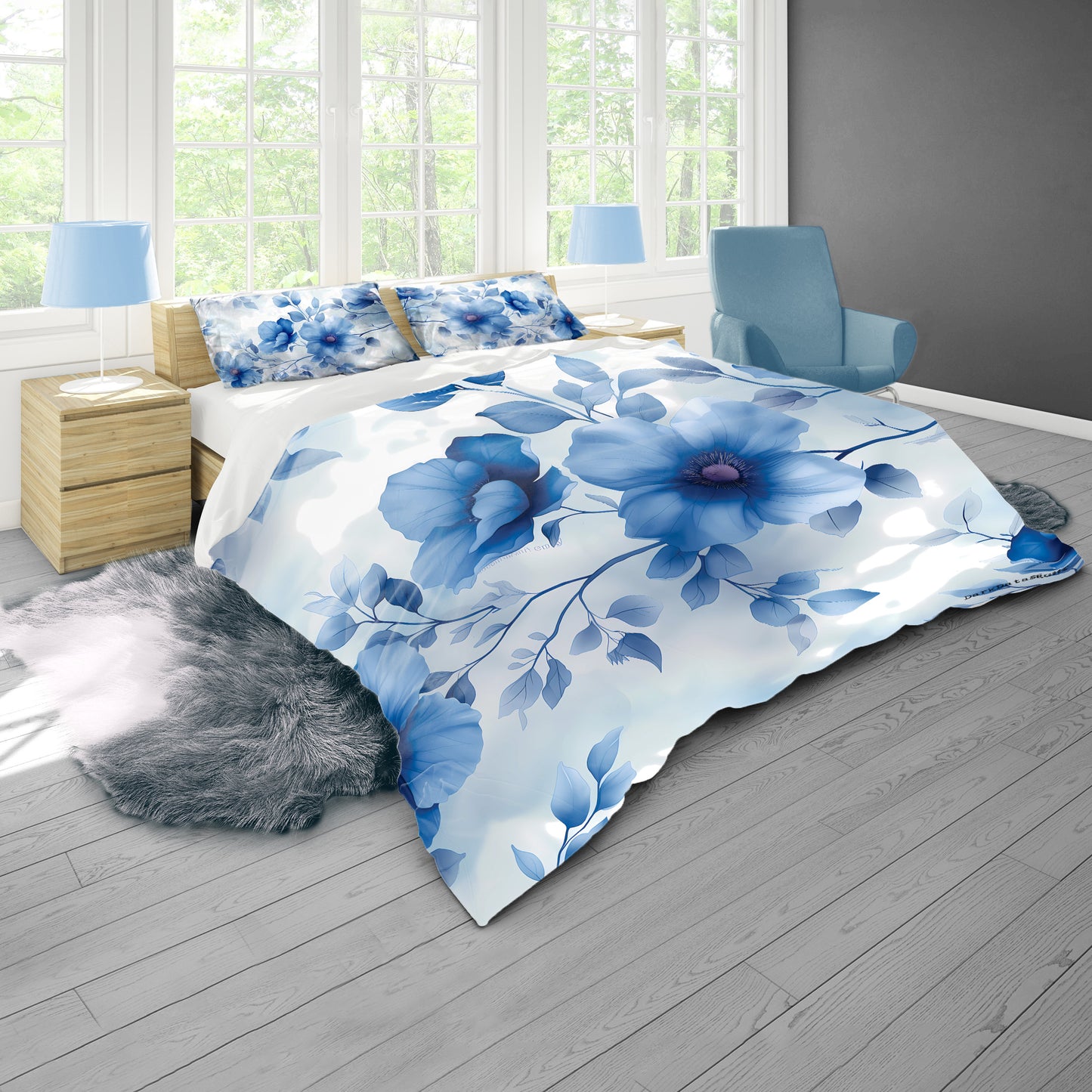 Blue and White Dried Wild Flowers by Wikus Schalkwyk Duvet Cover Set