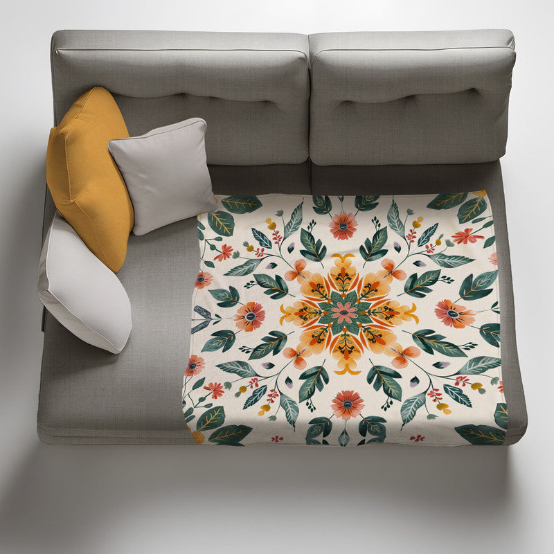 Bohemian Mandala Flora Light Weight Fleece Blanket by Wikus Schalkwyk