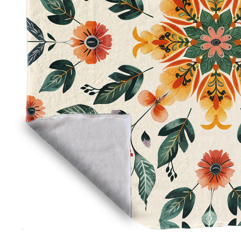 Bohemian Mandala Flora Light Weight Fleece Blanket by Wikus Schalkwyk
