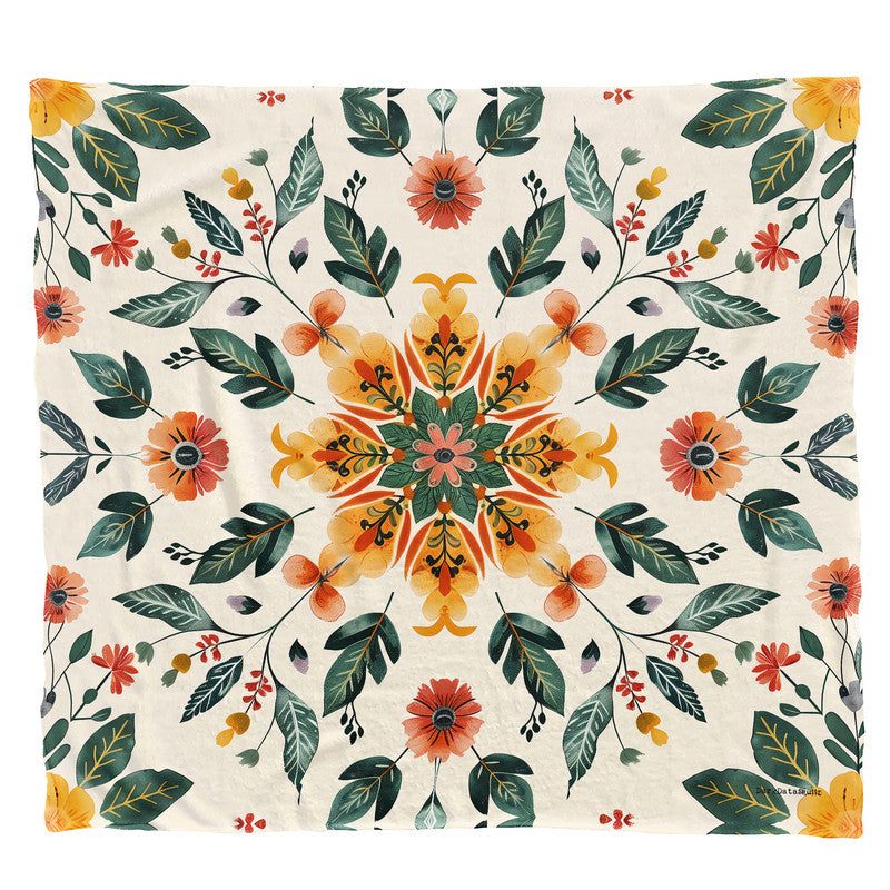 Bohemian Mandala Flora Light Weight Fleece Blanket by Wikus Schalkwyk