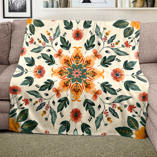 Bohemian Mandala Flora Light Weight Fleece Blanket by Wikus Schalkwyk