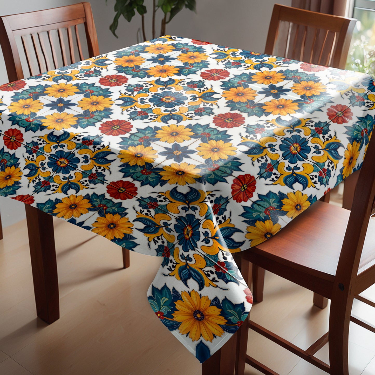 Bohemian Tiled Floral Art Square Tablecloth