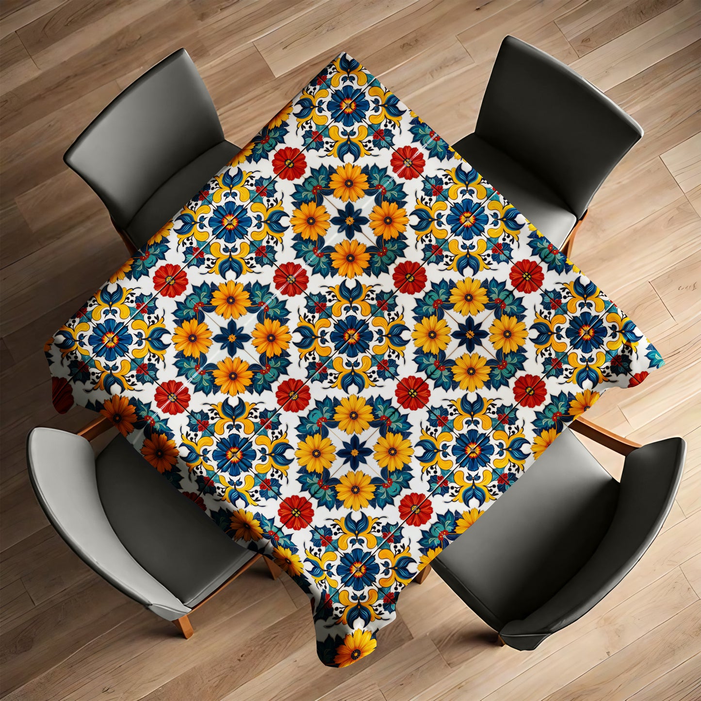 Bohemian Tiled Floral Art Square Tablecloth