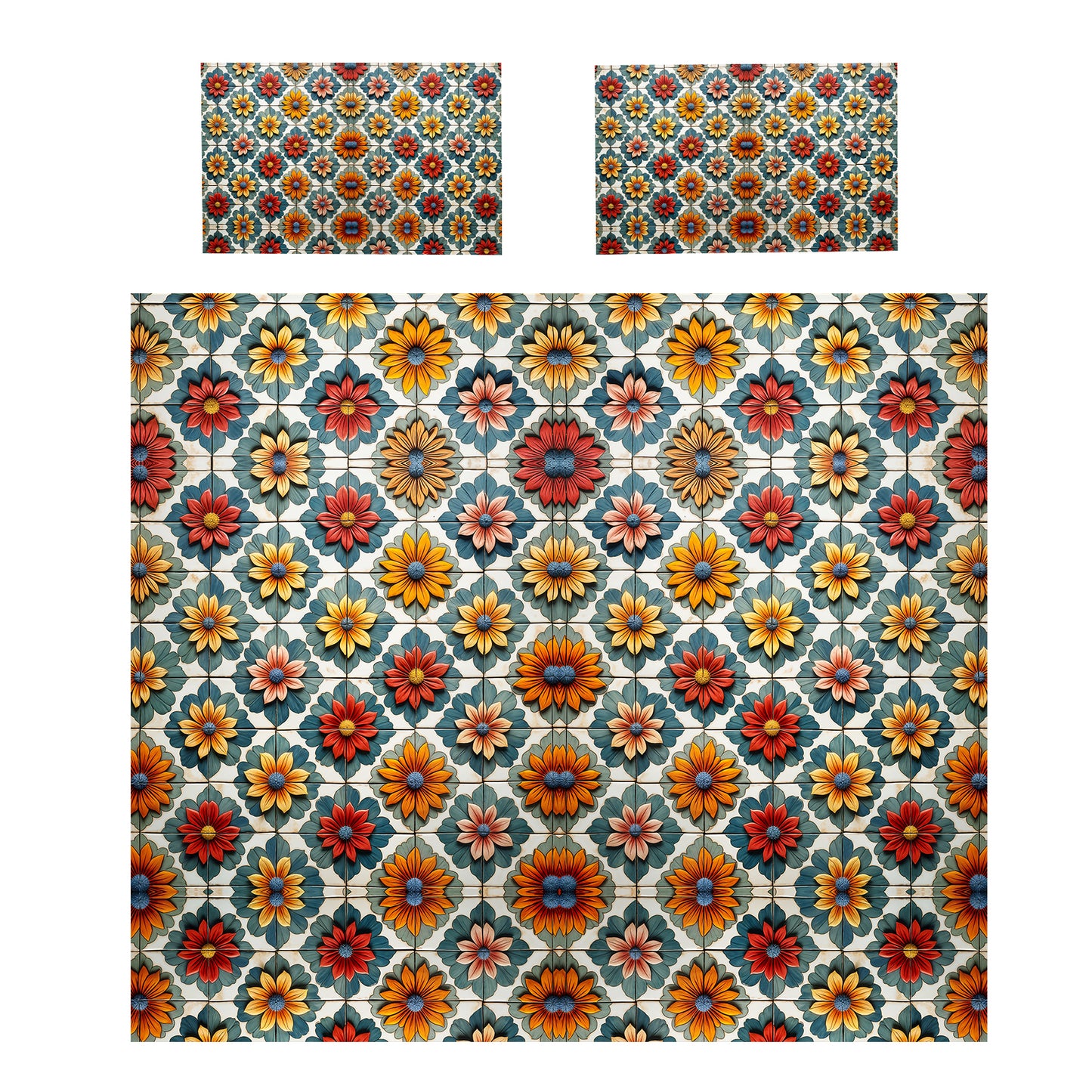Bohemian Tiles Daises Duvet Cover Set