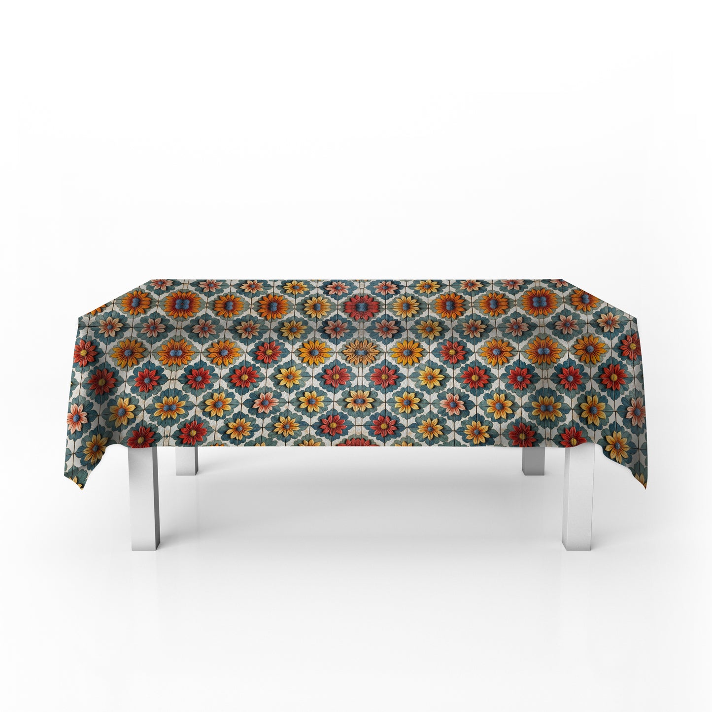 Bohemian Tiles Daises Rectangle Tablecloth