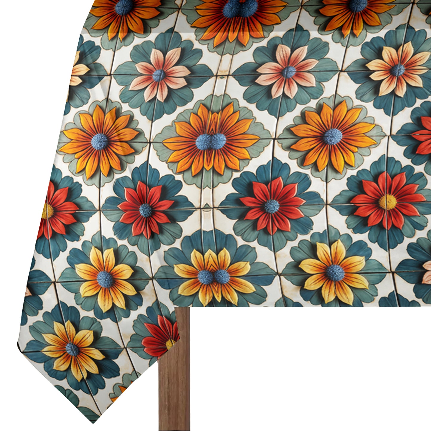 Bohemian Tiles Daises Rectangle Tablecloth