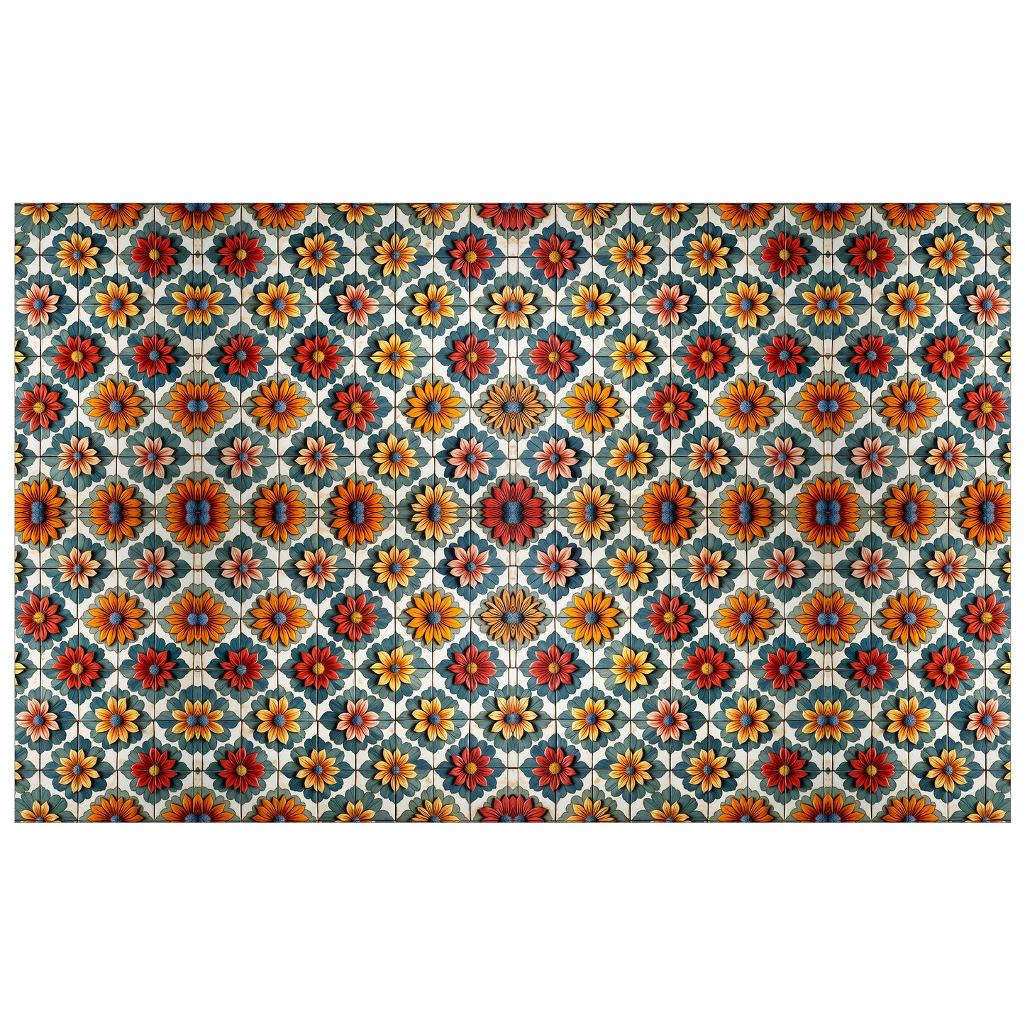 Bohemian Tiles Daises Rectangle Tablecloth