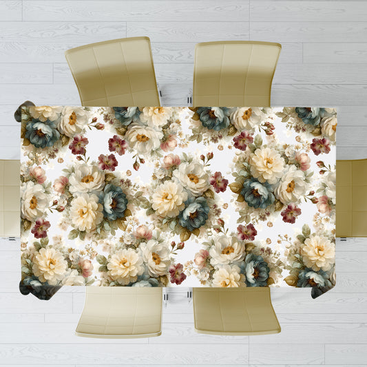 Bouquet of Floral on White Rectangle Tablecloth by Mark van Vuuren