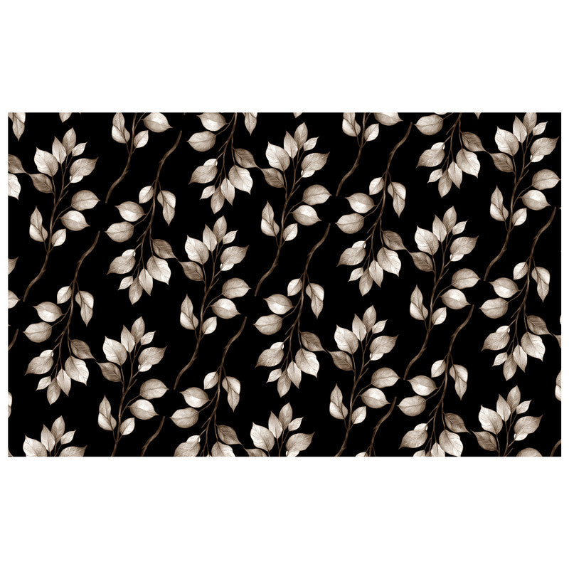 Brown Drawn Leaves on Black Rectangle Tablecloth by Mark van Vuuren