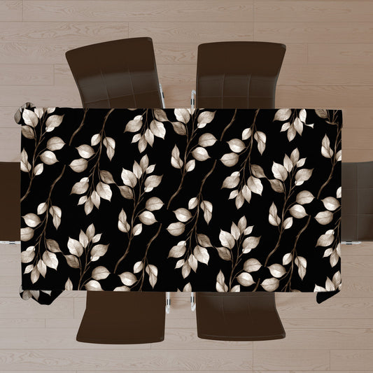 Brown Drawn Leaves on Black Rectangle Tablecloth by Mark van Vuuren