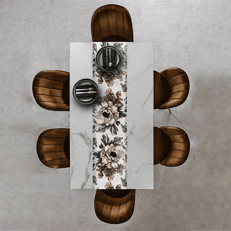 Brown Gravite Drawn Flowers Table Runner by Mark van Vuuren