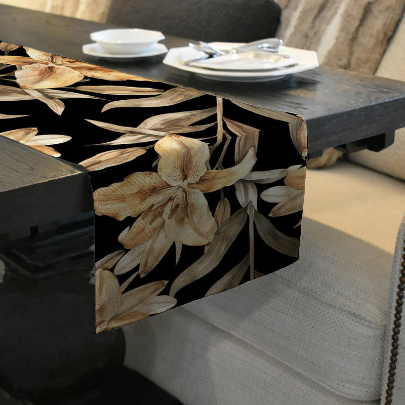 Brown Lily Flower on Black Table Runner By Mark Van Vuuren