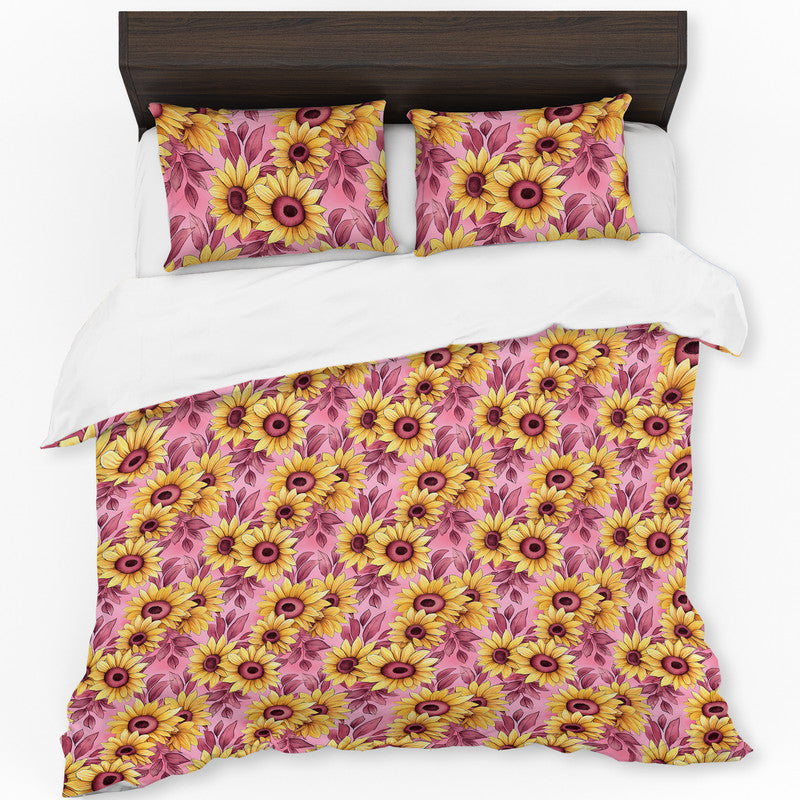 Burgundy Pink Sunflowers Duvet Cover Set
