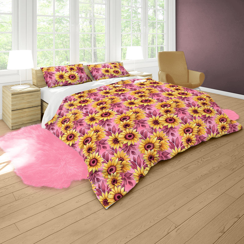 Burgundy Pink Sunflowers Duvet Cover Set