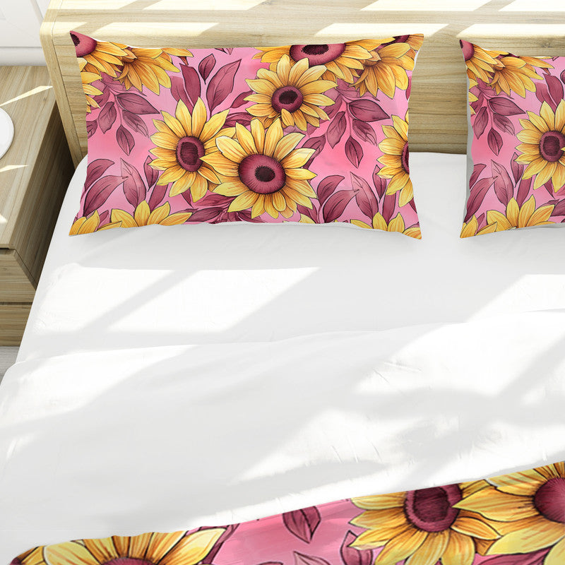 Burgundy Pink Sunflowers Duvet Cover Set