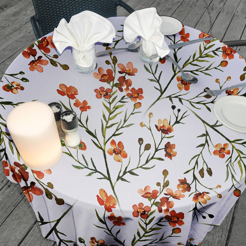 Burnt Orange Flower Blossom Vines Round Tablecloth by Mark van Vuuren