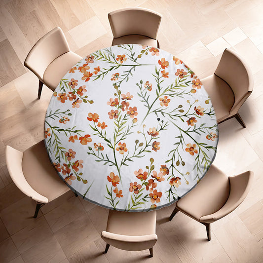 Burnt Orange Flower Blossom Vines Round Tablecloth by Mark van Vuuren