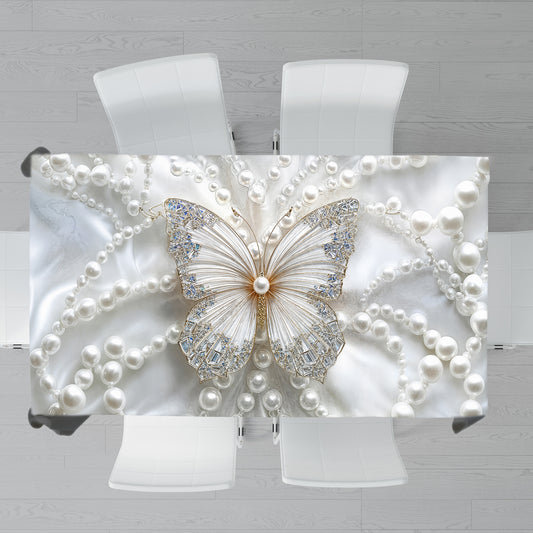 Butterfly White Pearls Rectangle Tablecloth