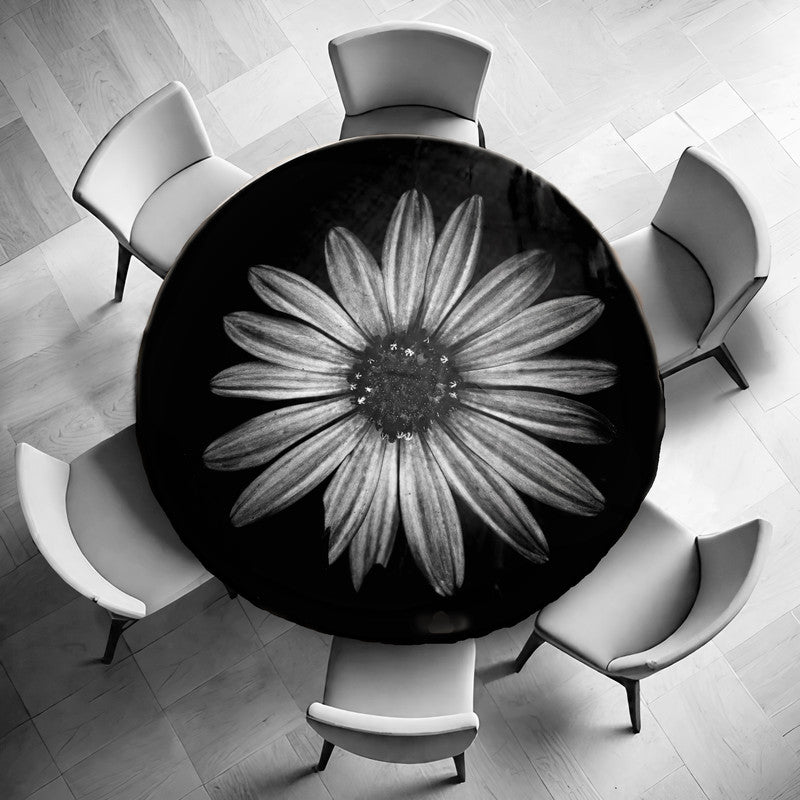 Cape Rain Daisy Black and White Round Tablecloth by Annette Heymans