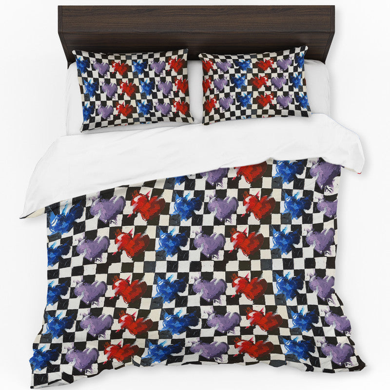 Checkered Hearts Duvet Cover Set by Juanette Menderoi