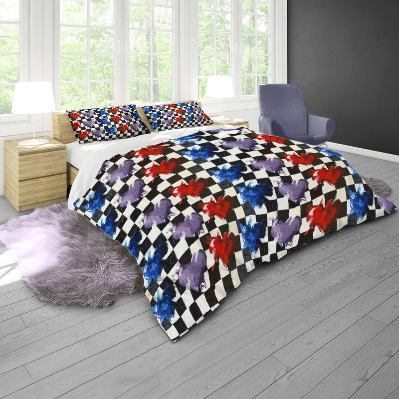Checkered Hearts Duvet Cover Set by Juanette Menderoi