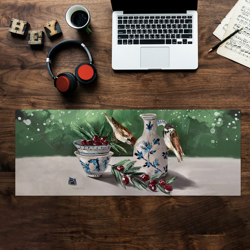 Cherries and Tea Large Desk Pad By Juanette Menderoi