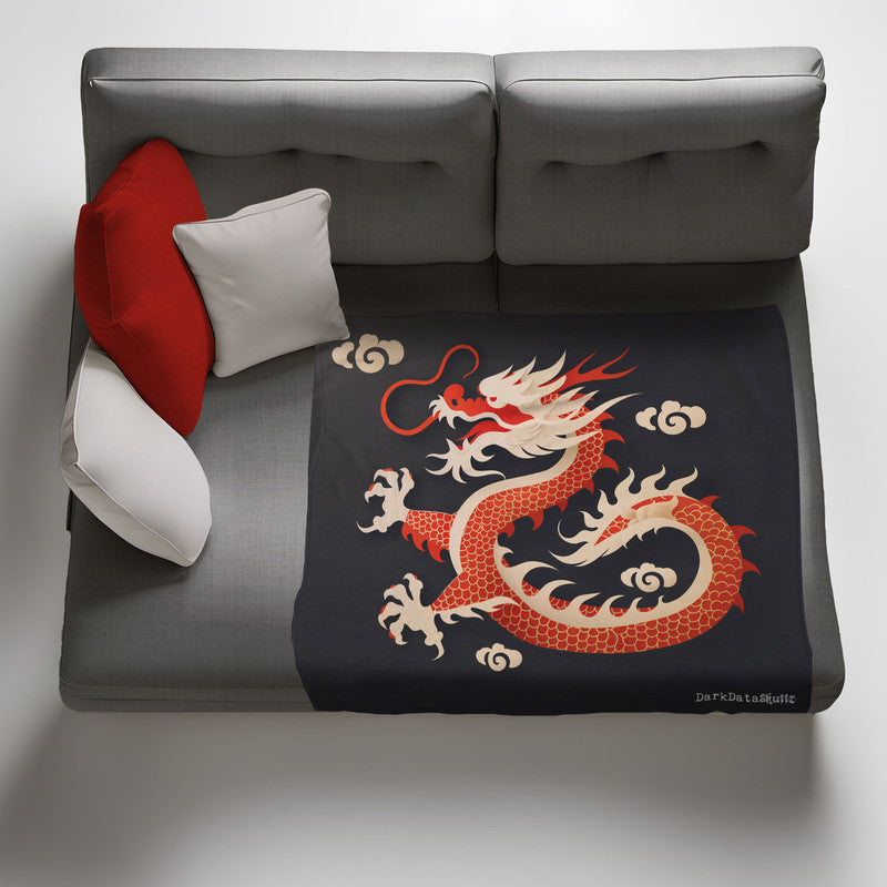 Chinese Dragon on Black Light Weight Fleece by Wikus Schalkwyk