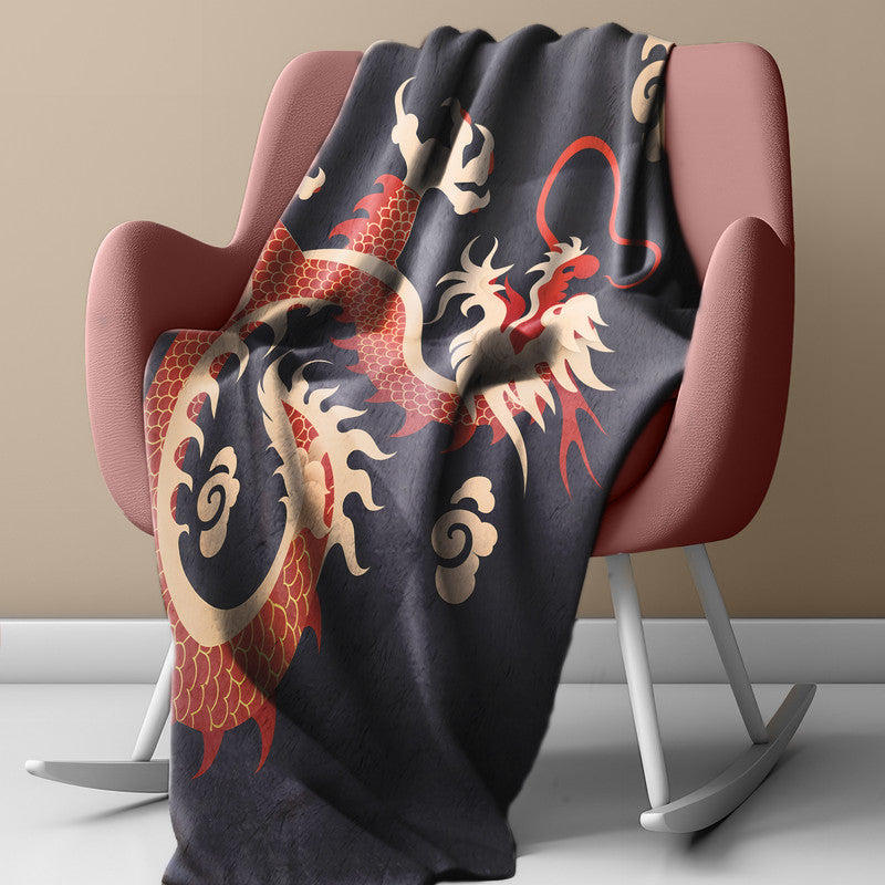 Chinese Dragon on Black Light Weight Fleece by Wikus Schalkwyk