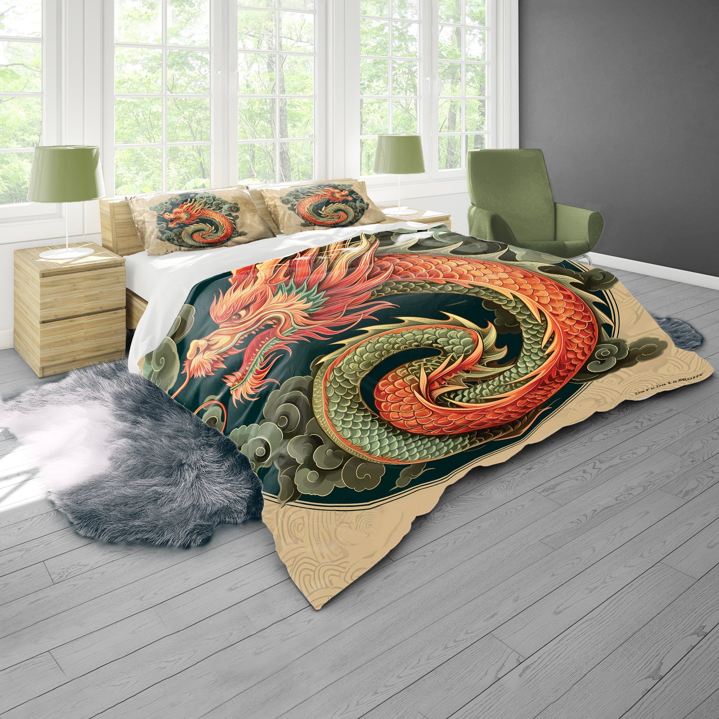 Chinese Dragon in Smoke by Wikus Schalkwyk Duvet Cover Set
