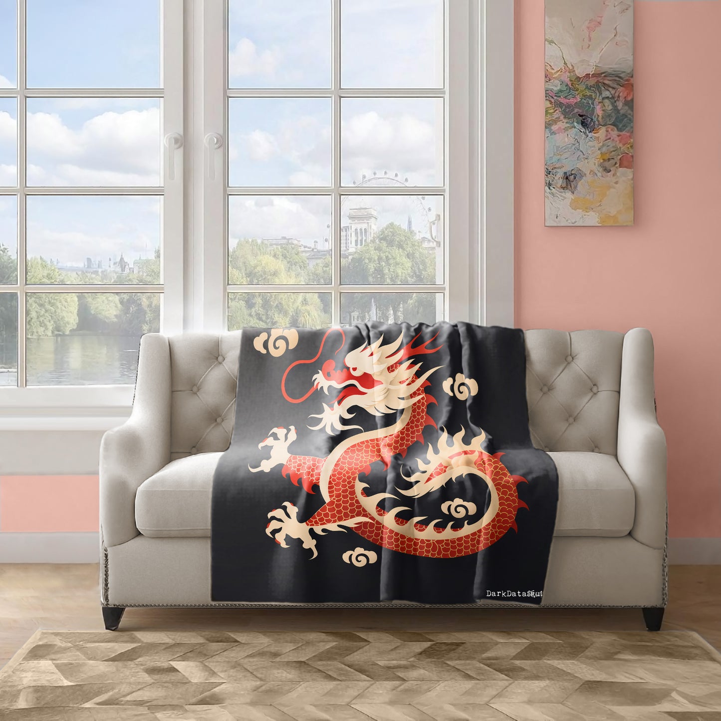 Chinese Dragon on Black Light Weight Fleece by Wikus Schalkwyk