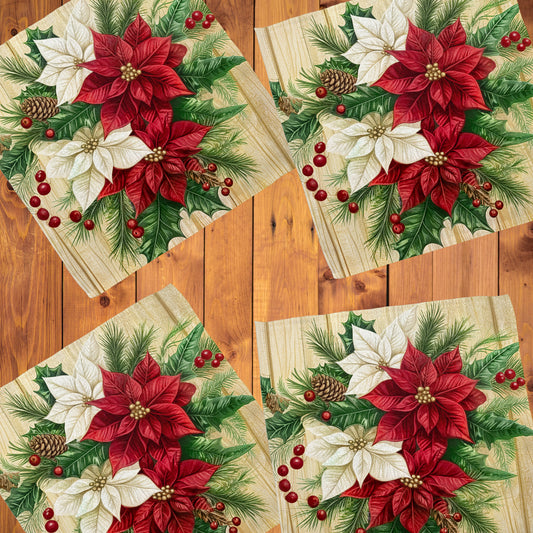Christmas Festive Poinsettias Napkins