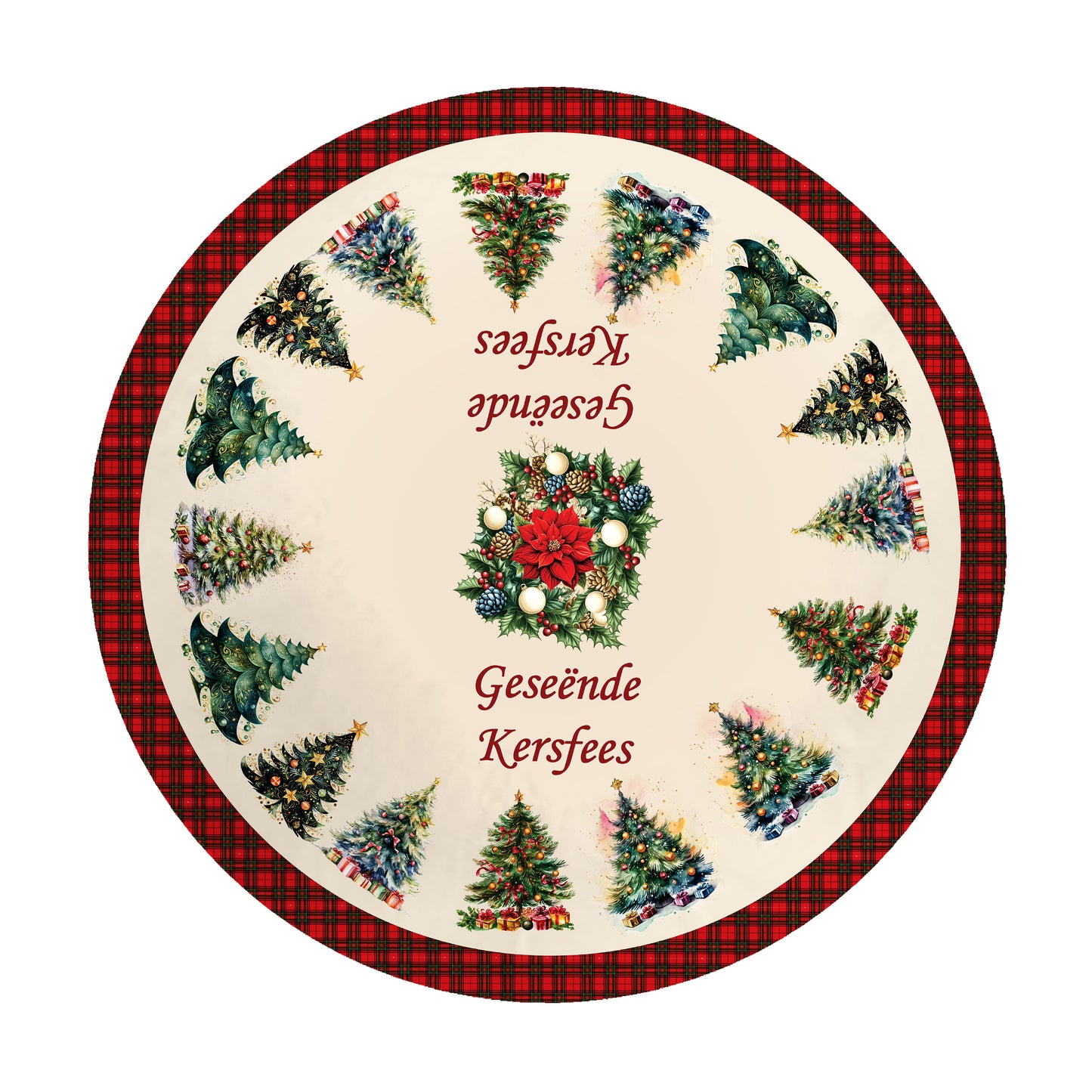 Circle of Christmas Trees Round Tablecloth