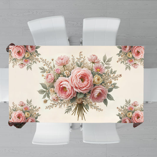 Classic Rich Cream Peony Rectangle Tablecloth (1)