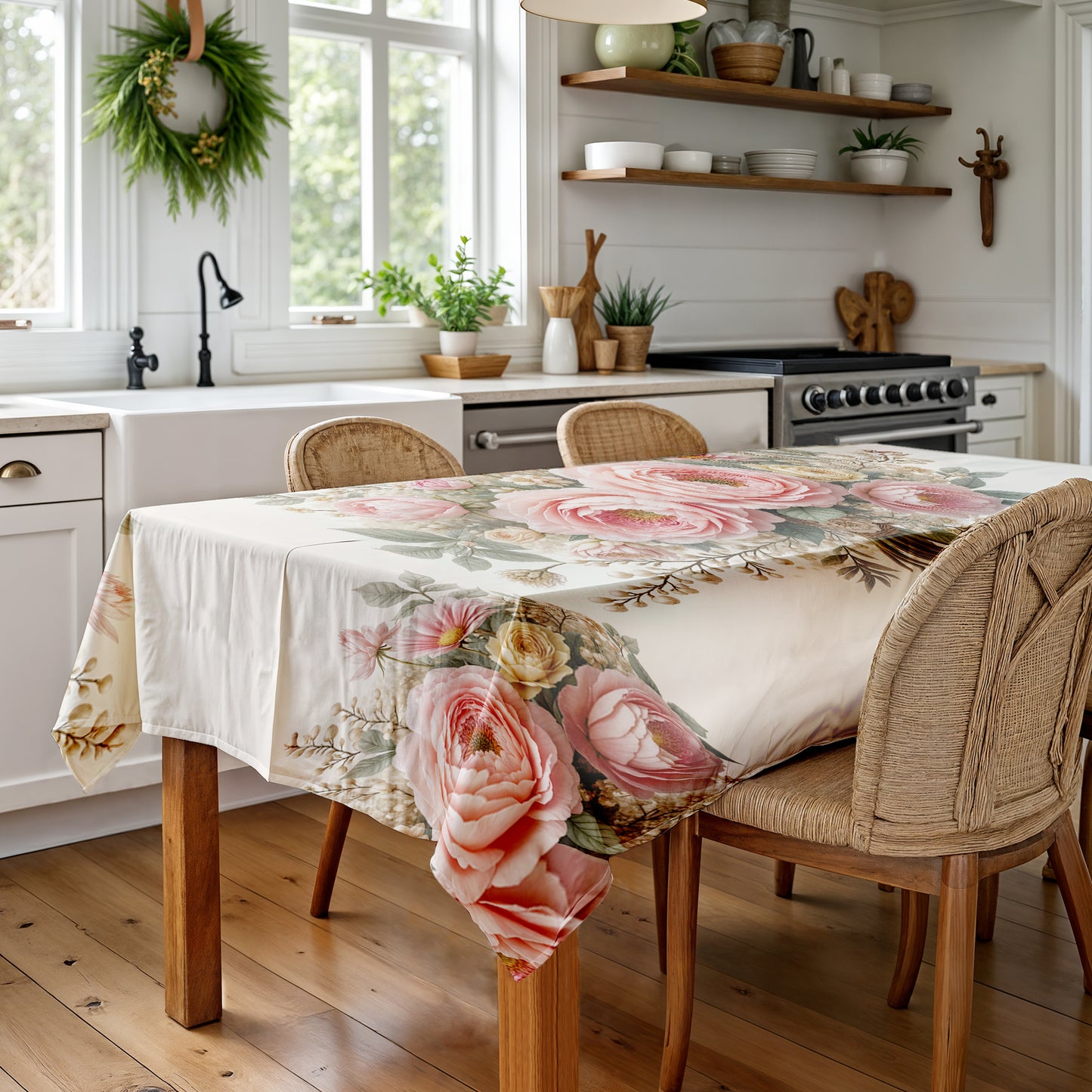 Classic Rich Cream Peony Rectangle Tablecloth (1)