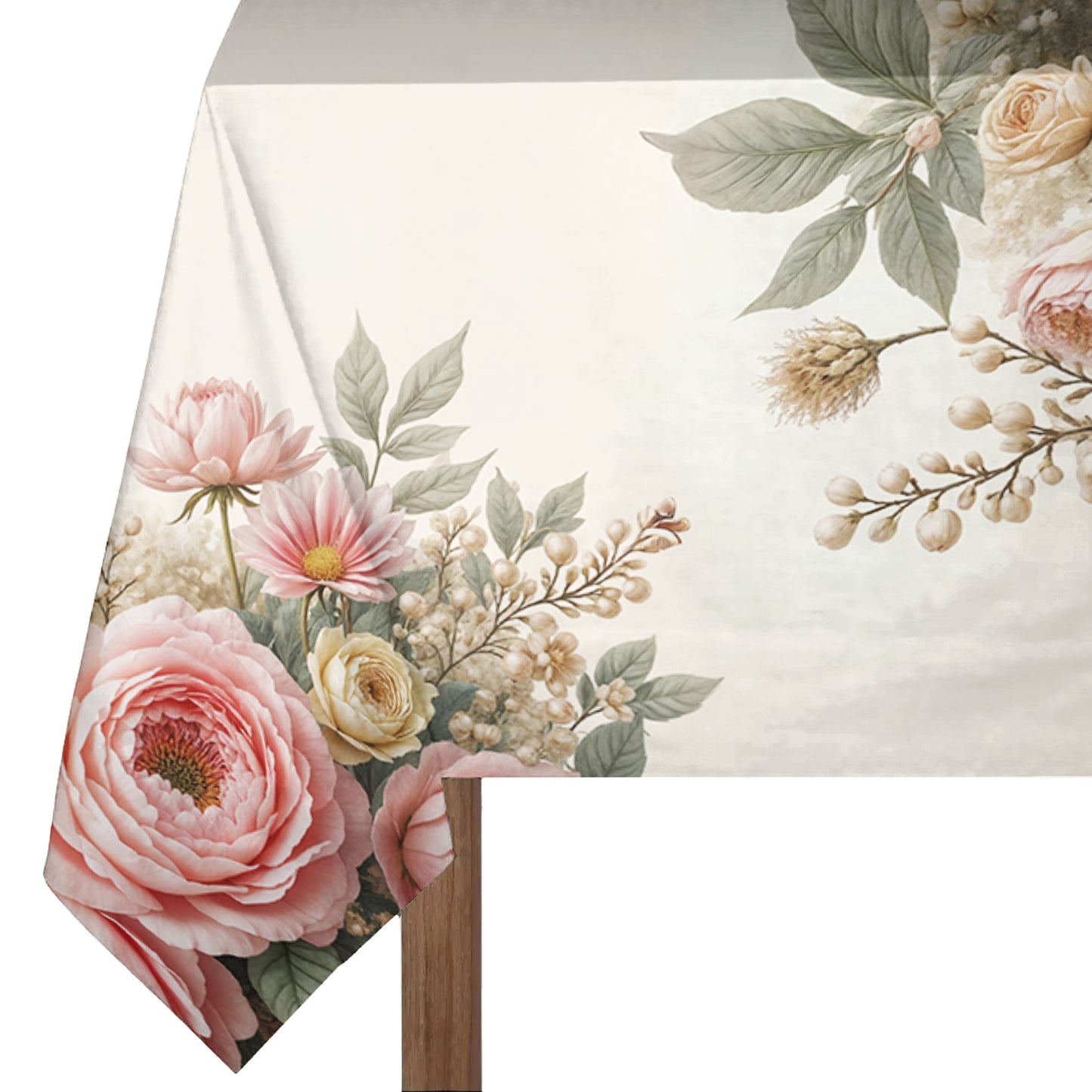 Classic Rich Cream Peony Rectangle Tablecloth (1)