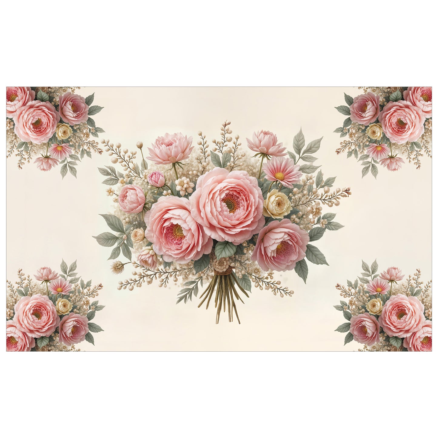 Classic Rich Cream Peony Rectangle Tablecloth (1)