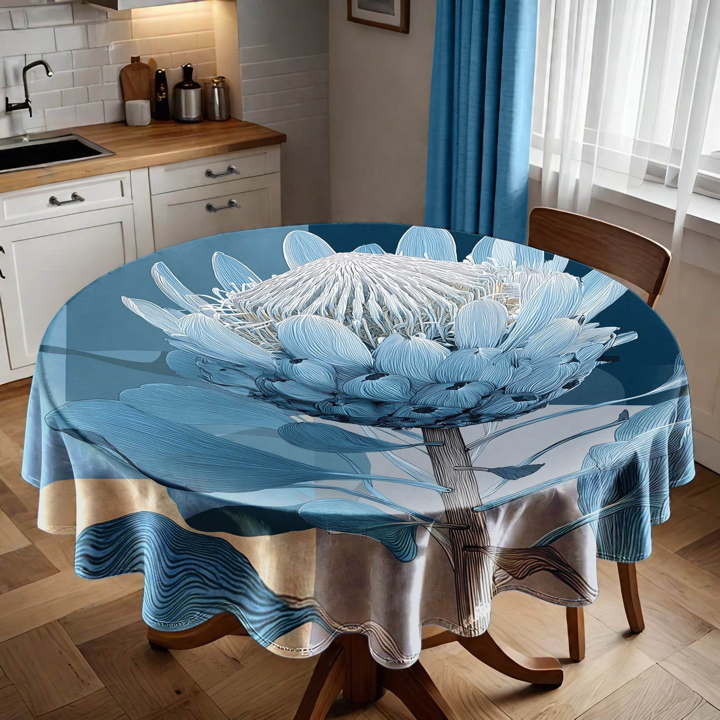 Coastal Fynbos Azure Round Tablecloth by Wikus Schalkwyk