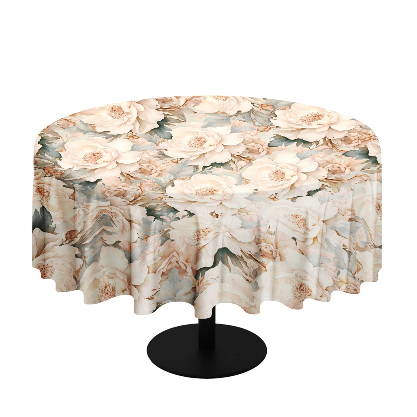 Coffee & Grey Tone Peonies By Mark Van Vuuren Round Tablecloth