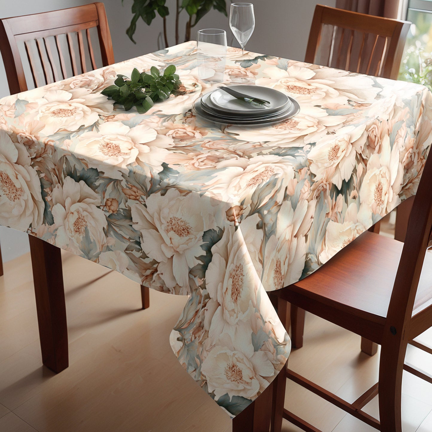 Coffee & Grey Tone Peonies By Mark Van Vuuren Square Tablecloth