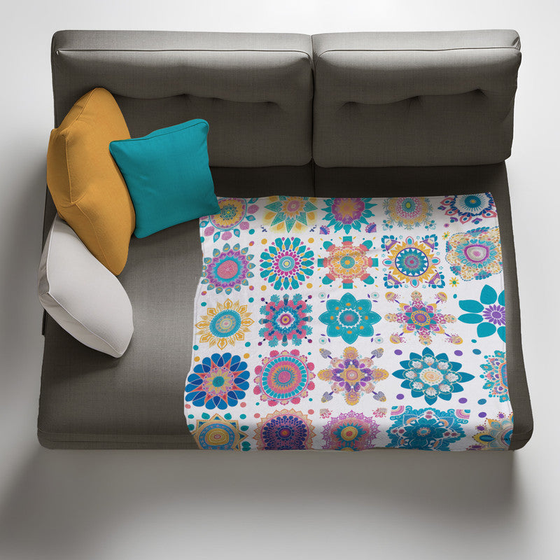 Colorful Boho Mandala Light Weight Fleece Blanket by Wikus Schalkwyk