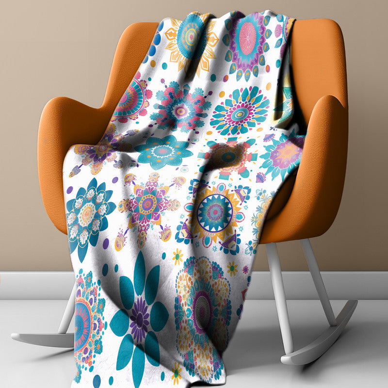 Colorful Boho Mandala Light Weight Fleece Blanket by Wikus Schalkwyk