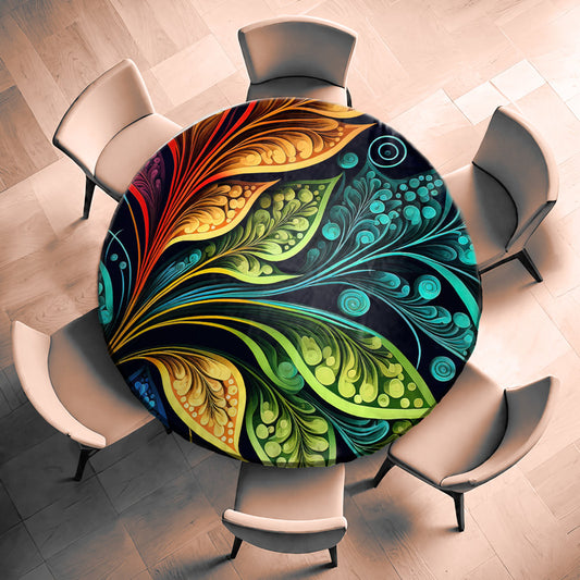 Colourful Plant Leaves Round Tablecloth