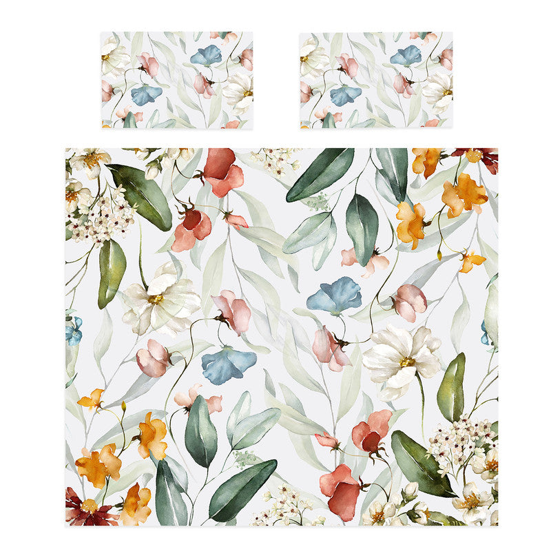Colourful Water Painted Flowers on White Duvet Cover Set by Mark van Vuuren