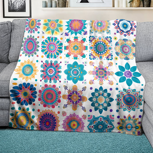 Colorful Boho Mandala Light Weight Fleece Blanket by Wikus Schalkwyk