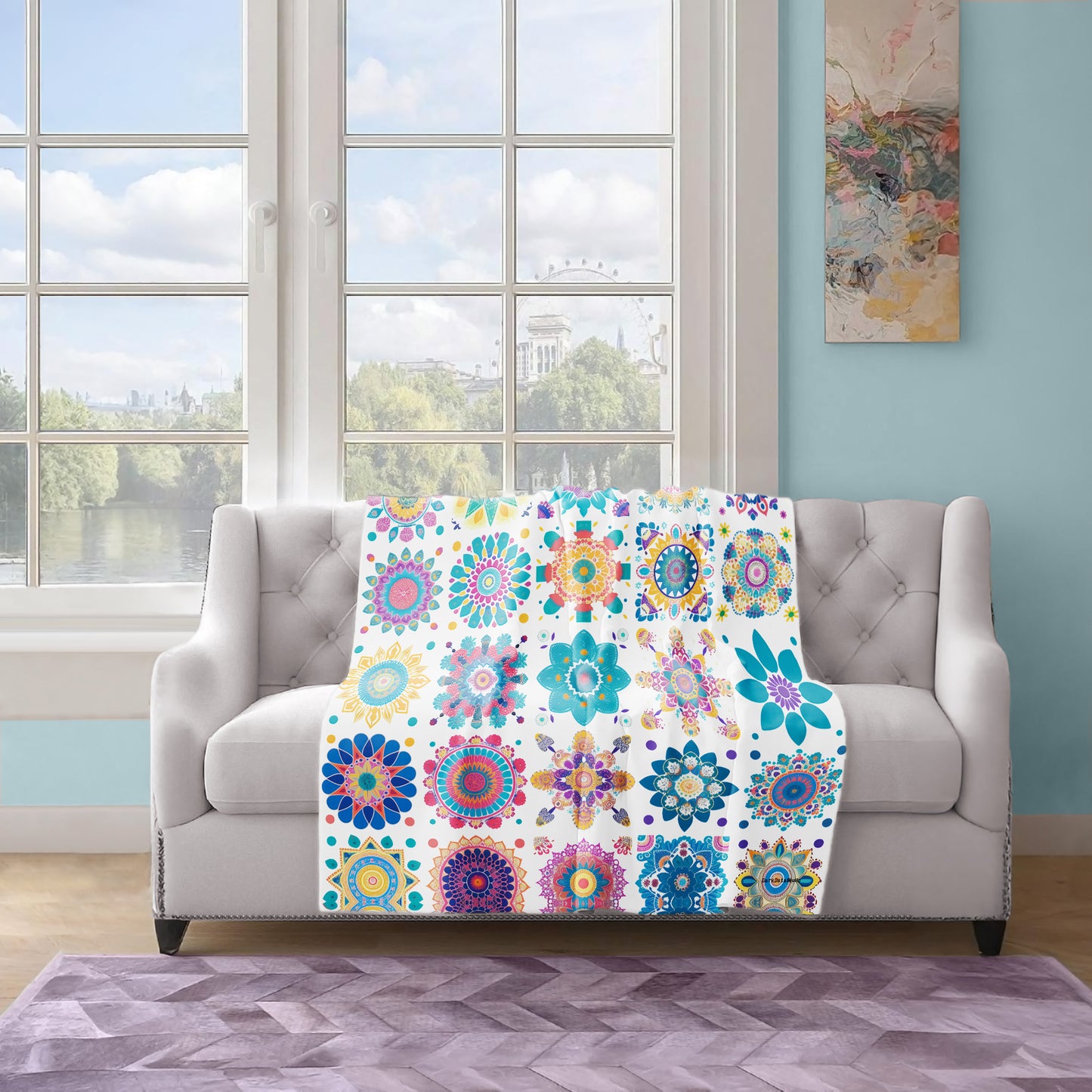 Colorful Boho Mandala Light Weight Fleece Blanket by Wikus Schalkwyk