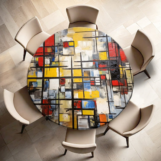 Colourful Abstract Rectangle Round Tablecloth