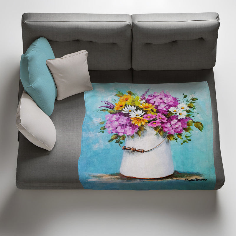Colourful Bouquet in Tin Vase Light Weight Fleece by Stella Bruwer
