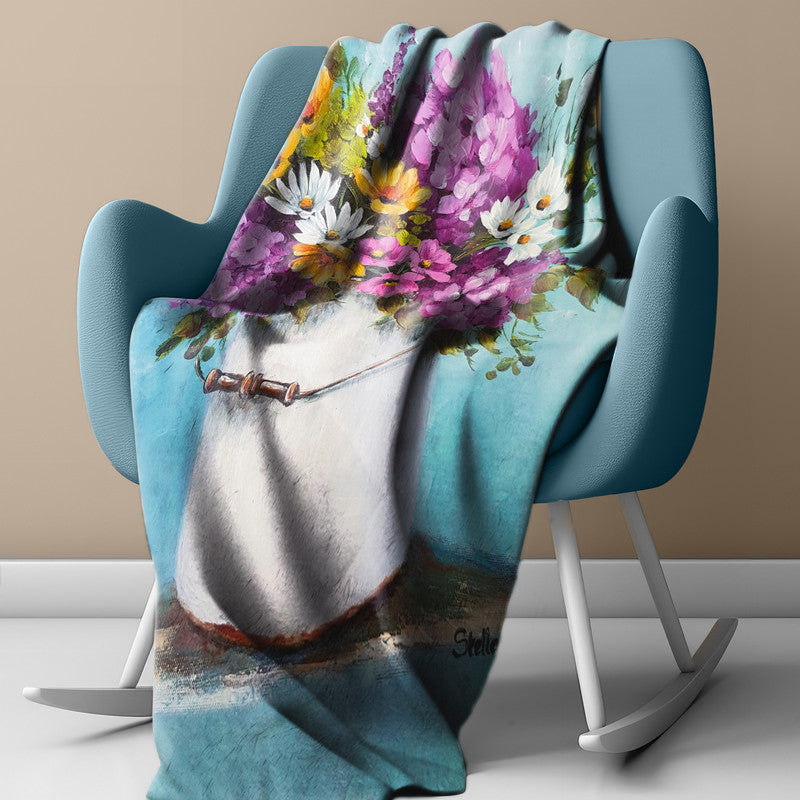 Colourful Bouquet in Tin Vase Light Weight Fleece by Stella Bruwer
