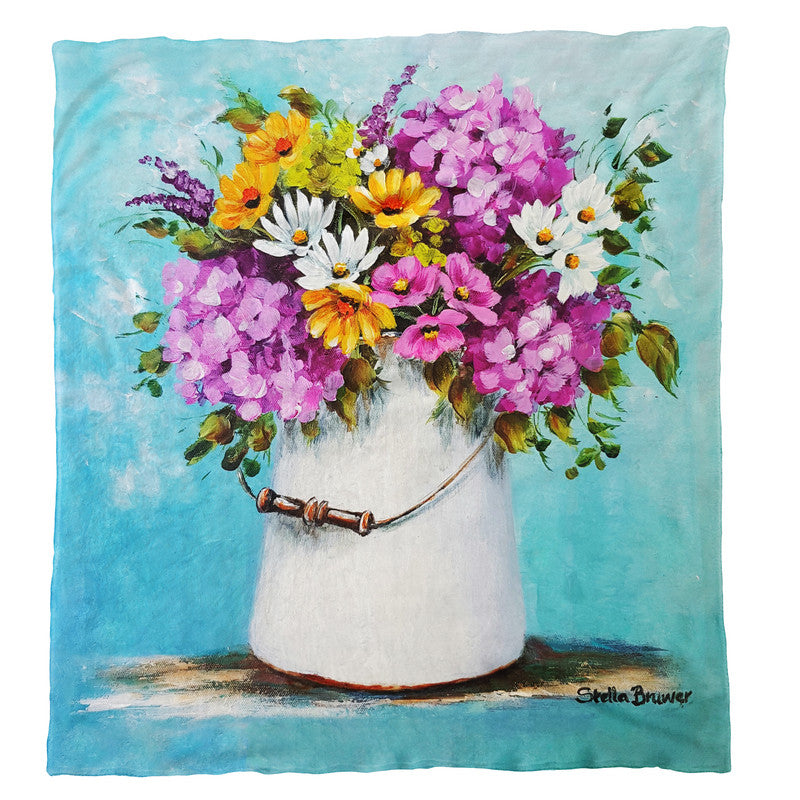 Colourful Bouquet in Tin Vase Light Weight Fleece by Stella Bruwer
